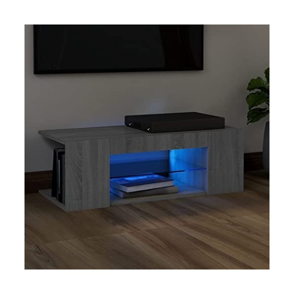 Keyur Meuble TV, Banc TV Buffet Bas Support de Télévision Meuble Télé Meuble TV avec lumières LED Sonoma Gris 90x39x30 cm