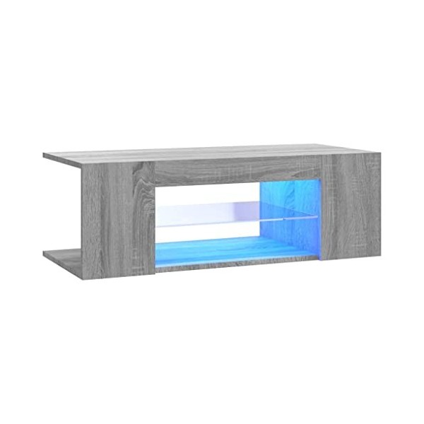 Keyur Meuble TV, Banc TV Buffet Bas Support de Télévision Meuble Télé Meuble TV avec lumières LED Sonoma Gris 90x39x30 cm