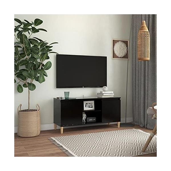 ZEYUAN Meuble TV avec Pieds en Bois Massif Noir 103,5x35x50 cm,Meuble Bas Salon,Meubles De Salon TV,Meuble TV Longueur