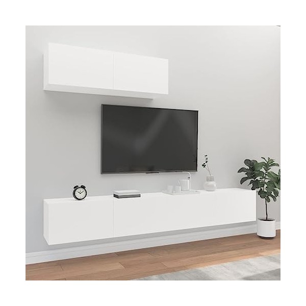 DCRAF Home Hardware Businese Meuble TV 3 pièces en bois dingénierie Blanc