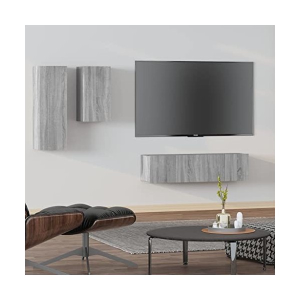 TEKEET Home Hardware Businese Meuble TV 4 pièces en bois Sonoma Gris