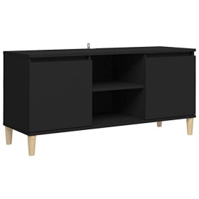 ZEYUAN Meuble TV avec Pieds en Bois Massif Noir 103,5x35x50 cm,Meuble Bas Salon,Meubles De Salon TV,Meuble TV Longueur