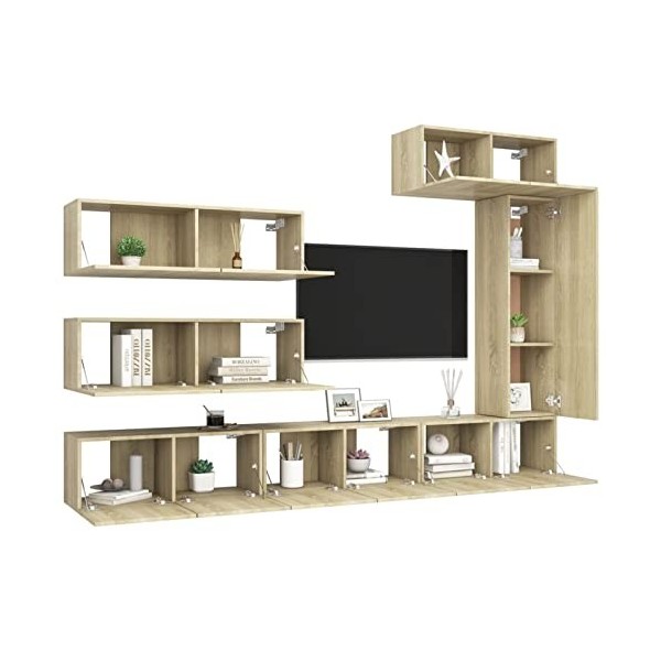 Susany Ensemble de Meuble TV 7 pcs Chêne Sonoma Aggloméré,Meuble TV,Meuble de Salon,pour Salon,Bureau,Divertissement