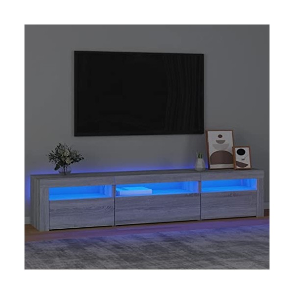 TEKEET Home Hardware Businese Meuble TV avec lumières LED Gris Sonoma 195 x 35 x 40 cm