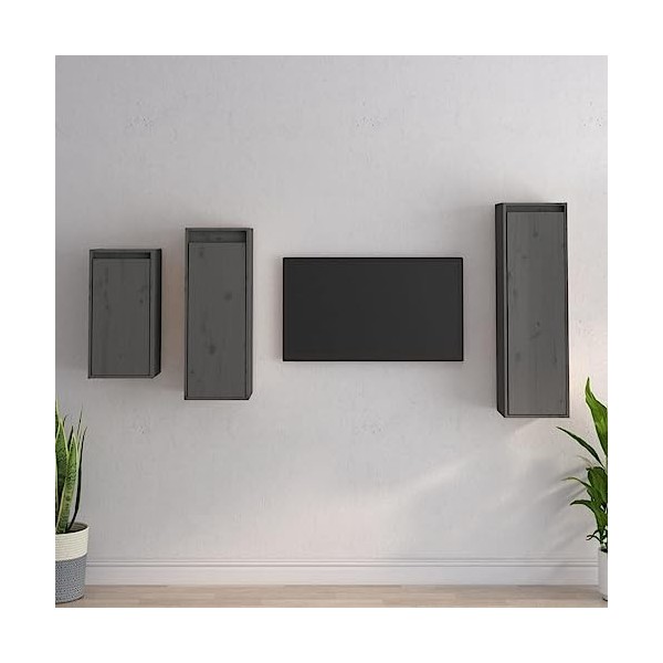 TEKEET Home Hardware Businese Lot de 3 meubles TV en pin massif Gris