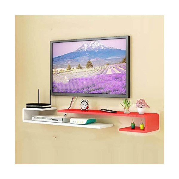 WANLIAN Meuble TV flottant de 140 cm à fixation murale pour salon, chambre à coucher rouge 