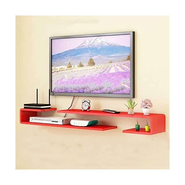 WANLIAN Meuble TV flottant de 140 cm à fixation murale pour salon, chambre à coucher rouge 