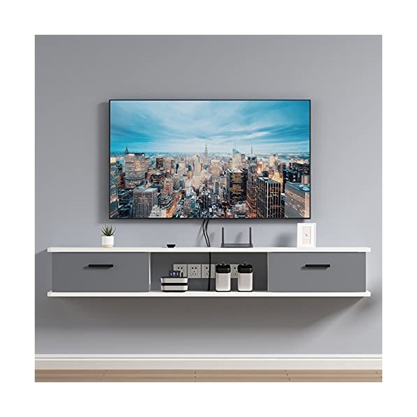 XIBANY Console multimédia Murale, Armoire surélevée, étagère Flottante pour Meuble TV, Trous de câble cachés, Espace Libre, 1
