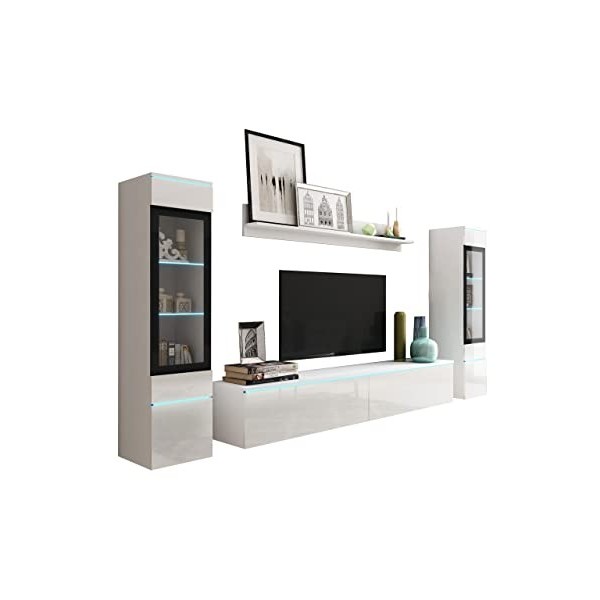 Mirjan24 Doppo II - Mur darmoire, ouverture sans poignée, mur de fixation, meuble TV, mur multimédia, étagère murale, meuble