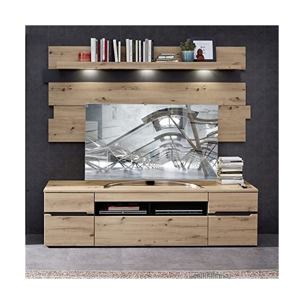 Stella Trading Bas de la Marque Memphis-Aspect chêne Artisan-Graphite-Meuble TV Moderne avec tiroir et Beaucoup despace de R