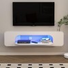 Bixiaomei Meuble TV flottant avec lumières LED, étagères murales de 122 cm avec 3 grandes armoires, console multimédia modern