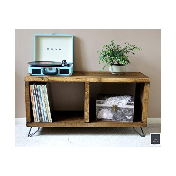 KRUD-42 Support pour tourne-disque extra bas | Rangement de disques vinyle | Meuble déchafaudage | Meuble TV rustique | Meub