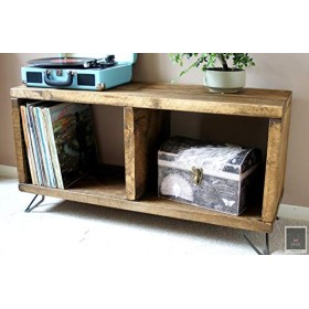 KRUD-42 Support pour tourne-disque extra bas | Rangement de disques vinyle | Meuble déchafaudage | Meuble TV rustique | Meub