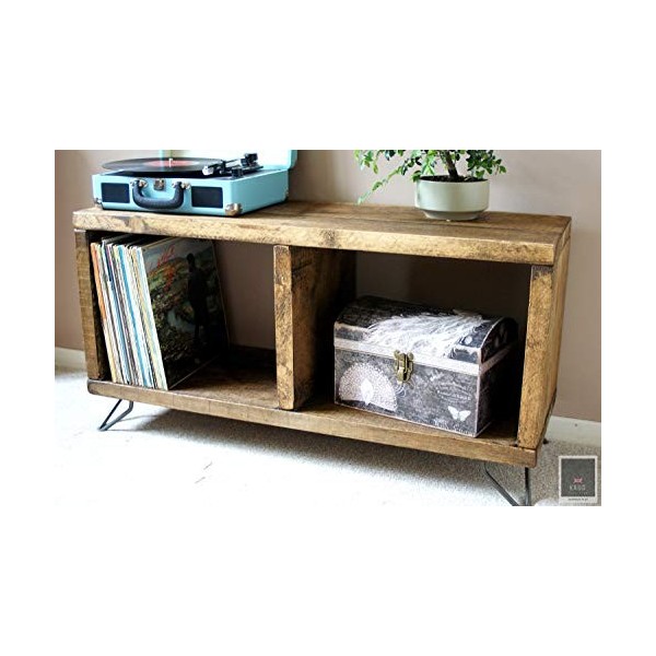 KRUD-42 Support pour tourne-disque extra bas | Rangement de disques vinyle | Meuble déchafaudage | Meuble TV rustique | Meub