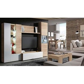 Bricozone Mobèl Meuble de Salon TV avec étagère éclairage LED, Salon, Bois, Base téléviseur, Salle à Manger, Design Moderne, 