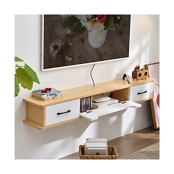 JUNNIU Meuble TV Mural 51,1" Meuble TV Flottant étagère TV Murale avec 2 tiroirs et 1 Porte, étagères de Rangement murales po