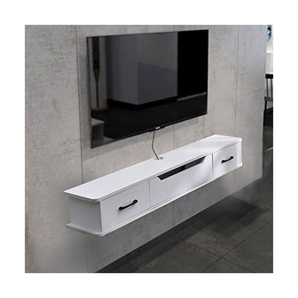 JUNNIU Meuble TV Mural 51,1" Meuble TV Flottant étagère TV Murale avec 2 tiroirs et 1 Porte, étagères de Rangement murales po