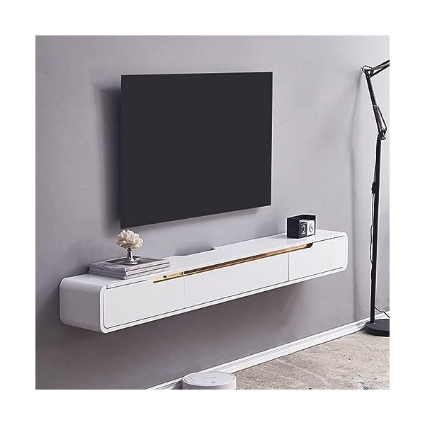 FPIGSHS Console Multimédia Murale 120/150cm, Meuble TV Armoire Murale Lowboard, Étagères De Décodeur TV AVCE 2 Tiroirs,Suppor