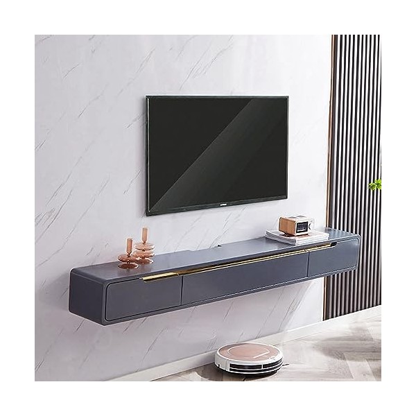 FPIGSHS Console Multimédia Murale 120/150cm, Meuble TV Armoire Murale Lowboard, Étagères De Décodeur TV AVCE 2 Tiroirs,Suppor