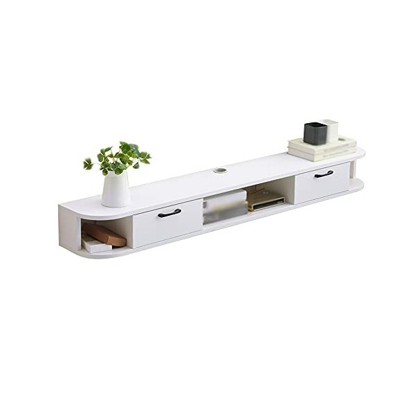 Meuble TV Flottant,Meuble TV Mural en Bois Massif avec Trou De Fil,pour Lecteur Blu-Ray Stodvd Boîte De Télévision par Satell