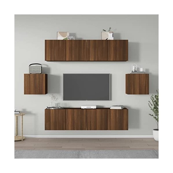 DCRAF Home Hardware Businese Meuble TV 6 pièces Chêne Marron