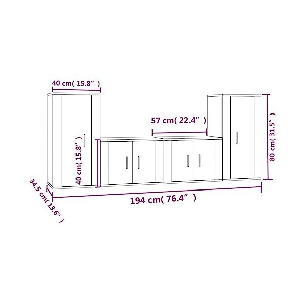 DCRAF Home Hardware Businese Meuble TV 4 pièces en chêne Sonoma