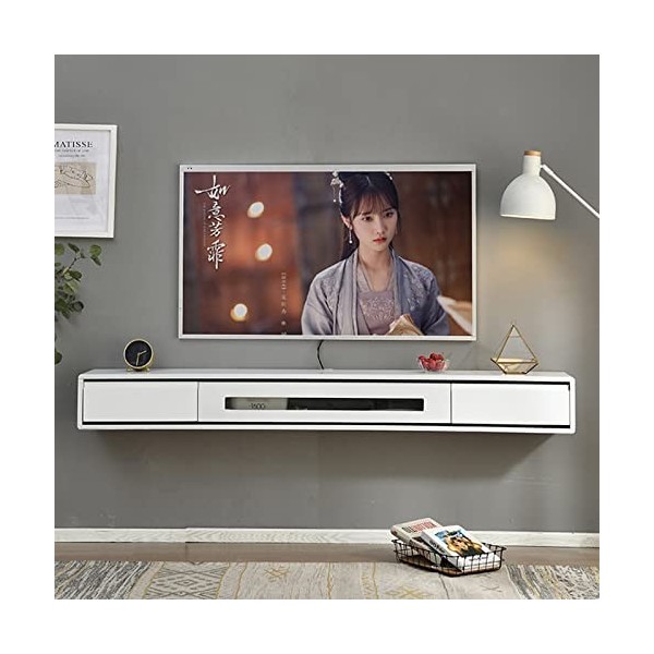 Meuble TV Mural Meuble TV Flottant - Etagère TV Haning Murale avec 2 Tiroirs, Etagère de Rangement Multimédia Flottante pour 