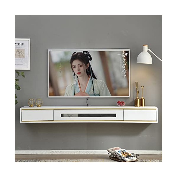 Meuble TV Mural Meuble TV Flottant - Etagère TV Haning Murale avec 2 Tiroirs, Etagère de Rangement Multimédia Flottante pour 