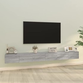WOODEY Meuble TV 3 pièces Gris Sonoma Meuble en bois dingénierie
