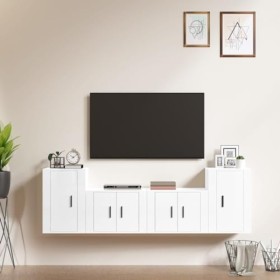 TEKEET Home Hardware Businese Meuble TV 4 pièces en bois Blanc brillant