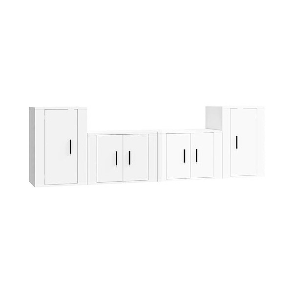 TEKEET Home Hardware Businese Meuble TV 4 pièces en bois Blanc brillant