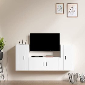 TEKEET Home Hardware Businese Meuble TV 3 pièces en bois dingénierie Blanc