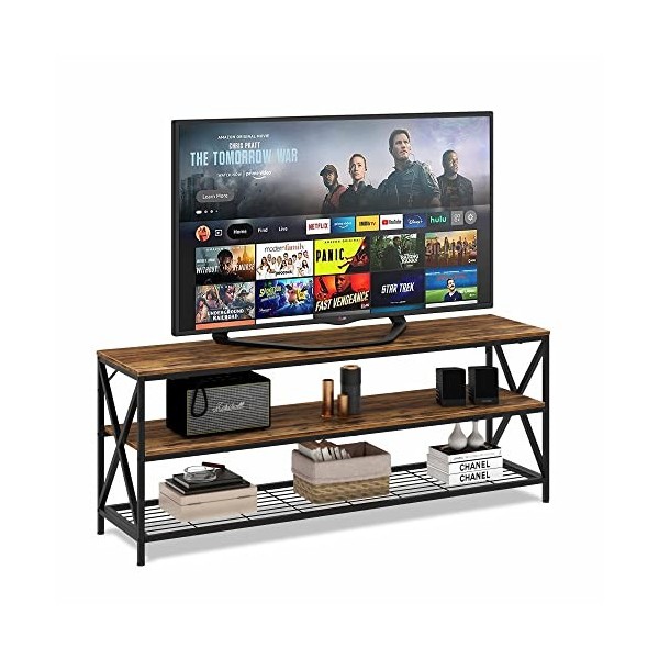Hompenny Meuble TV pour télévision jusquà 65", centre de divertissement industriel pour salon, chambre à coucher, console TV