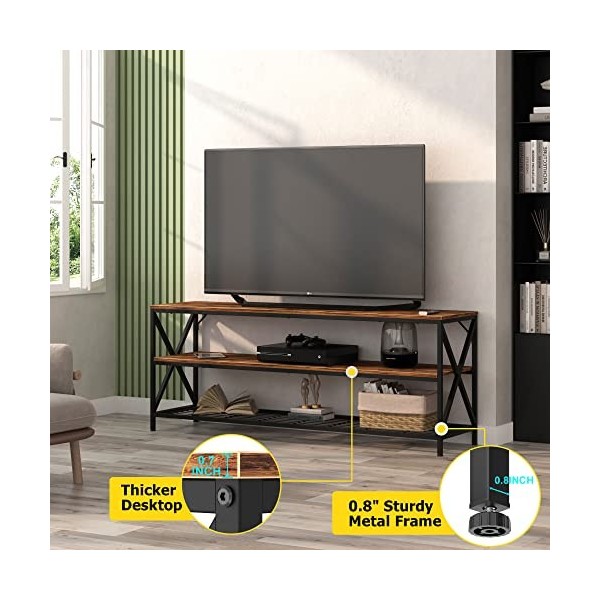 Hompenny Meuble TV pour télévision jusquà 65", centre de divertissement industriel pour salon, chambre à coucher, console TV
