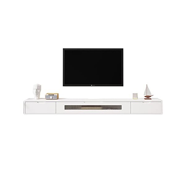 Meuble TV Mural 140Cm Meuble TV Flottant en Bois Massif, Console Média Murale pour Centre De Divertissement De Salon, Meuble