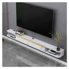 Meuble TV Bas Meuble TV Flottant Mural, étagère Flottante Moderne sous TV avec Porte Rabattable et étagère de Rangement Ouver