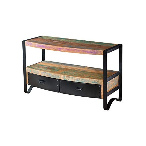 MASSIVMOEBEL24.DE Meuble TV 100x43cm - Fer et Bois Massif recyclé laqué Multicolore - Industrial 40