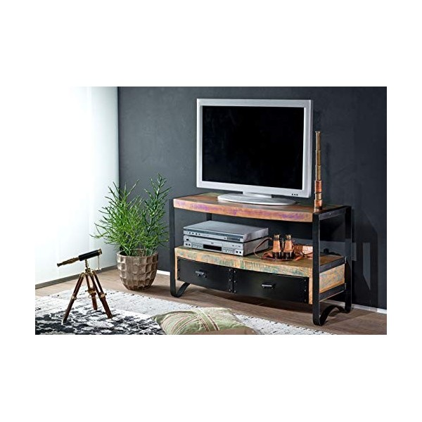 MASSIVMOEBEL24.DE Meuble TV 100x43cm - Fer et Bois Massif recyclé laqué Multicolore - Industrial 40