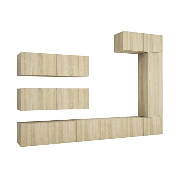 Gecheer Ensemble de Meuble TV 7 pièce Chêne Sonoma Aggloméré Banc TV, Support de Télévision pour Salon, Chambre Meubles de Ma