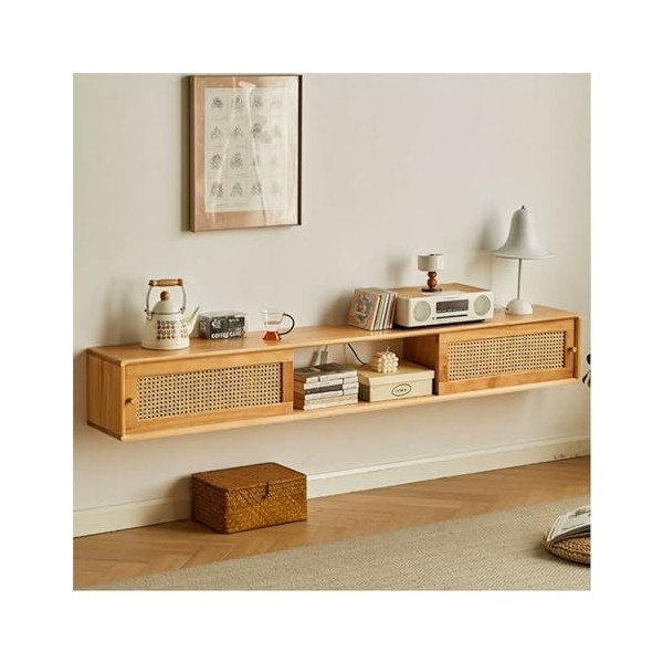 Meuble TV Suspendu Meuble TV Flottant en Bois avec armoires, étagères daffichage et Portes coulissantes, Centre de Divertiss