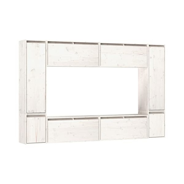 JUNZAI Meubles TV 8 pcs Blanc Bois Massif de pin,Meuble TV,Table Basse Salon Meuble TV,Table Basse LED Couleurs