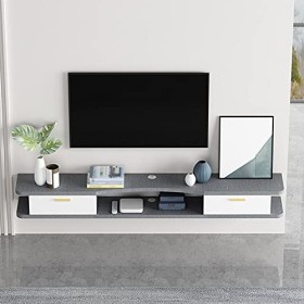 Étagère de Rangement multimédia pour Meuble TV Flottant, Meuble de télévision Mural à Double tiroir avec Trou de Fil, sappli