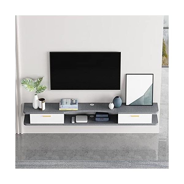 Étagère de Rangement multimédia pour Meuble TV Flottant, Meuble de télévision Mural à Double tiroir avec Trou de Fil, sappli