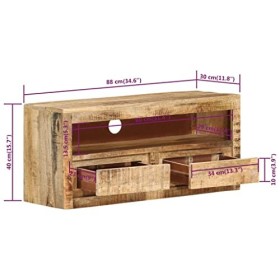 Meuble TV 88x30x40 cm bois massif manguier