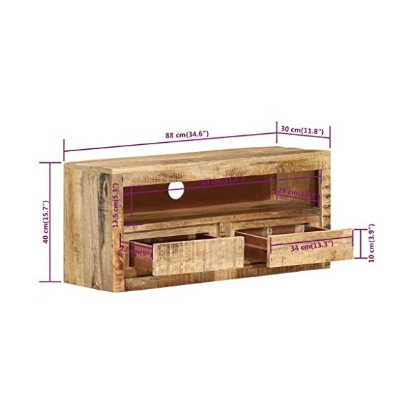 Meuble TV 88x30x40 cm bois massif manguier