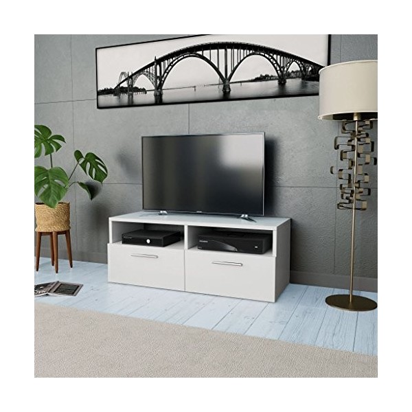 Kshzmoto Meuble télé Aggloméré TV lowboard Conseil TV Table TV Étagère TV 95 x 35 x 36 cm Blanc