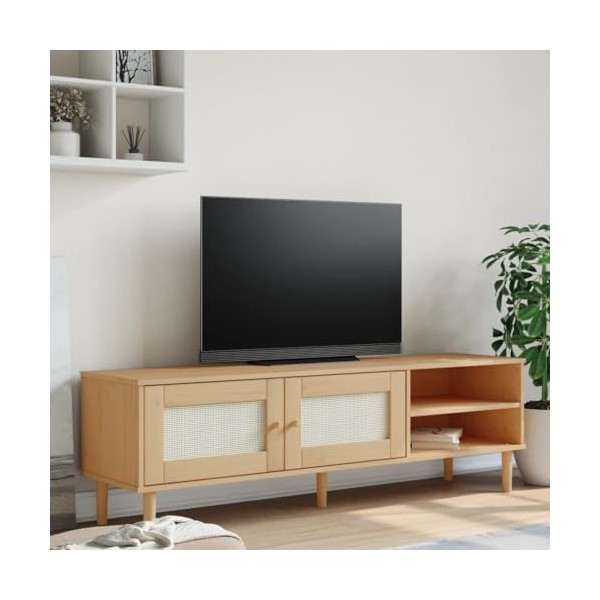 Meuble TV SENJA aspect rotin Marron 158 x 40 x 49 cm
