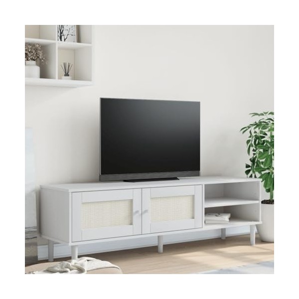 Meuble TV SENJA aspect rotin blanc 158 x 40 x 49 cm
