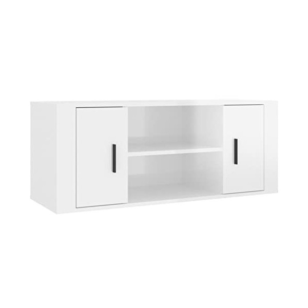 Keyur Meuble TV, Banc TV Buffet Bas Support de Télévision Meuble Télé Meuble TV Blanc Brillant 100x35x40 cm Bois dingénierie