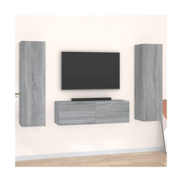 DCRAF Home Hardware Businese Meuble TV 3 pièces en bois Sonoma Gris